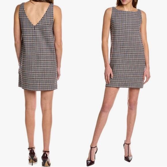 Rebecca Taylor | Techy Houndstooth Shift Mini Dress Wool Maroon White Size 4 - Picture 1 of 8